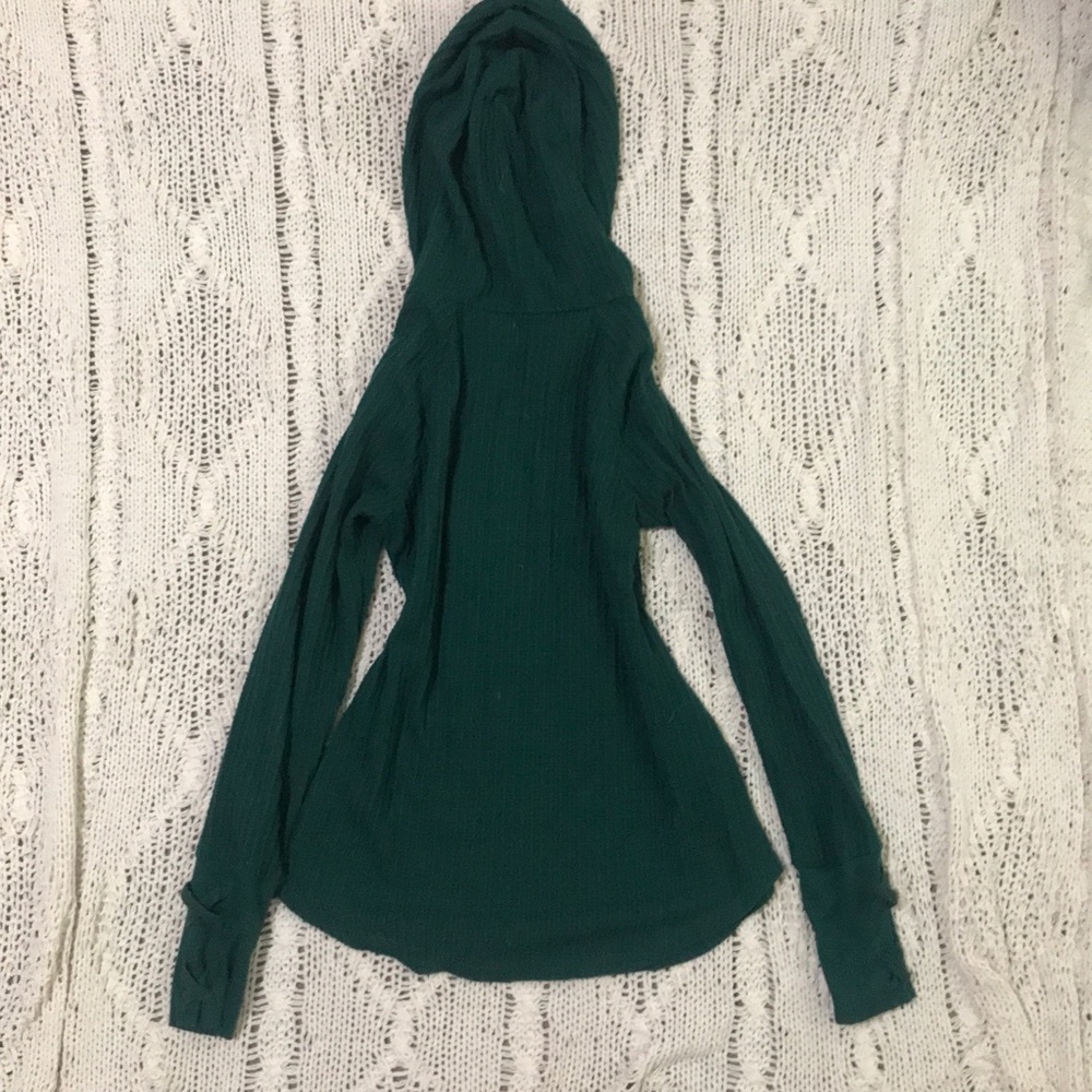 dark emerald green hooded long sleeve shirt with lace up sleeve detail - Picture 2 of 3